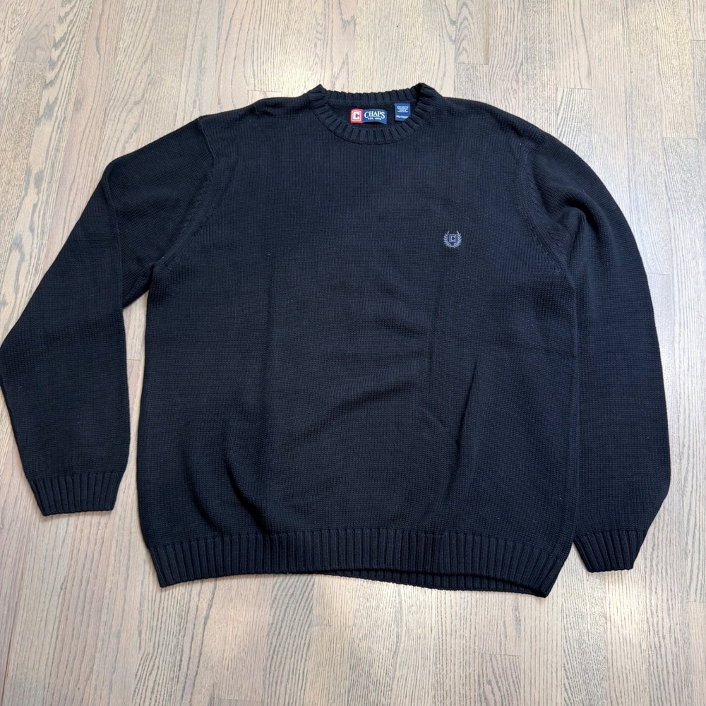 Chaps Mens Black Crew Neck Long Sleeve Cotton Sweater XXL